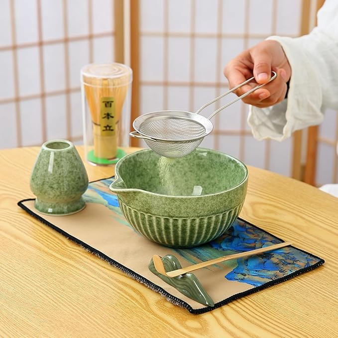 7pcs Matcha Whisk Set for the Perfect Tea Ceremony - Matcha Bowl with Spout, Whisk, and Scoop Matcha Whisk