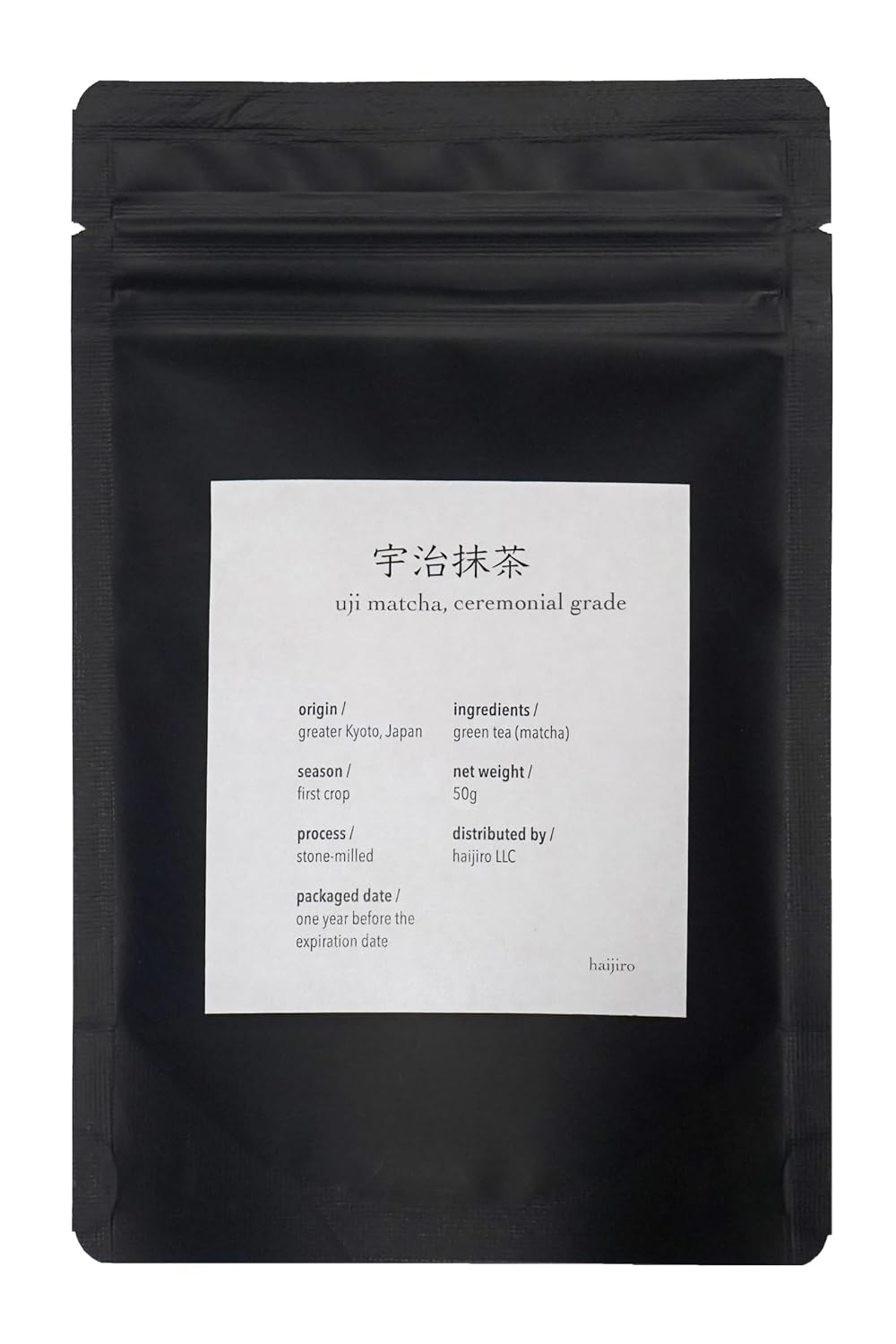 Uji Matcha Powder by haijiro - Ceremonial Grade, 100% sourced from Greater Kyoto (50g)