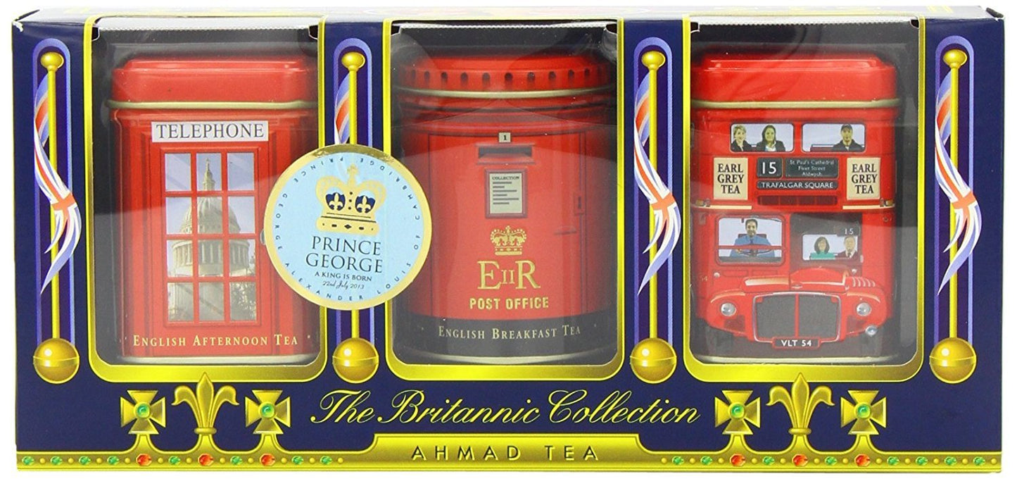 Ahmad Tea Black Tea, Britannic Collection Loose Leaf Caddies, London Gift, 3 Classic Teas (25g each) - Caffeinated &amp; Sugar-Free