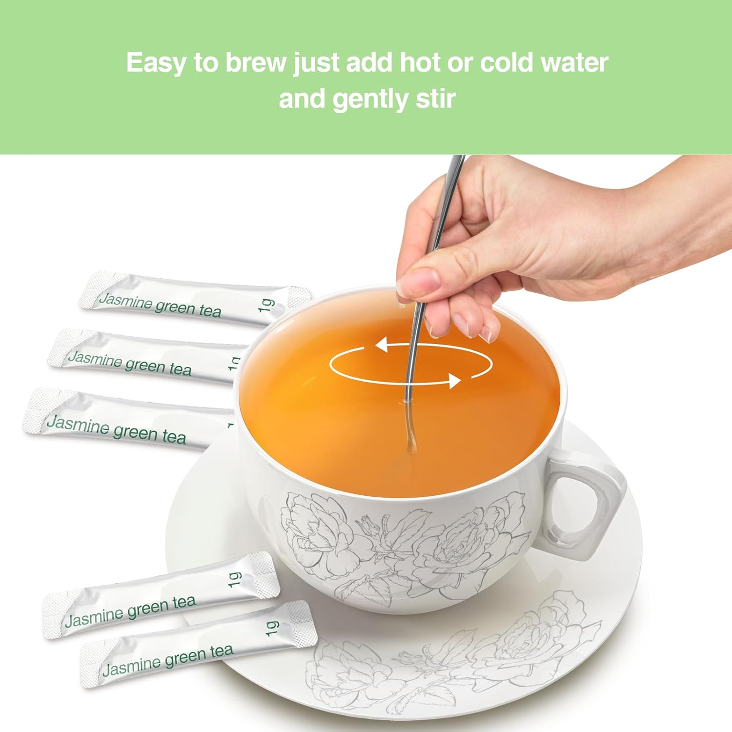 Taiping HK Jasmine Instant Green Tea Classic-100% Tea Leaves 10 Single Serve Stick Packs Unsweetened No Additives On-the-Go for Travel, Work, Outdoors , Helps Support Digestive Health Hot or Iced Teas (10Count)