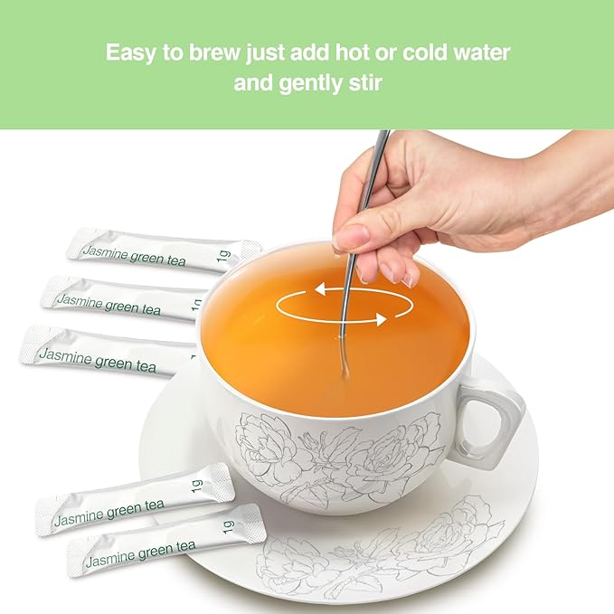 Taiping HK Jasmine Instant Green Tea Classic-100% Tea Leaves 30 Single Serve Stick Packs Unsweetened No Additives On-the-Go for Travel, Work, Outdoors , Helps Support Digestive Health Hot or Iced Teas (30Count)