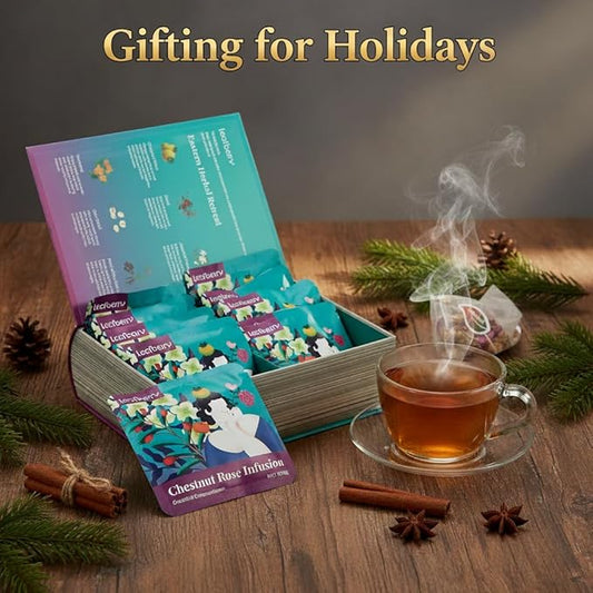 Leafberry Chestnut Rose Energy Tea Bag (Rich in Vitamin C) Decaffeinated Gift Box Tea Bags Gluten Free and All Natural Individually Packaged (10 Count)