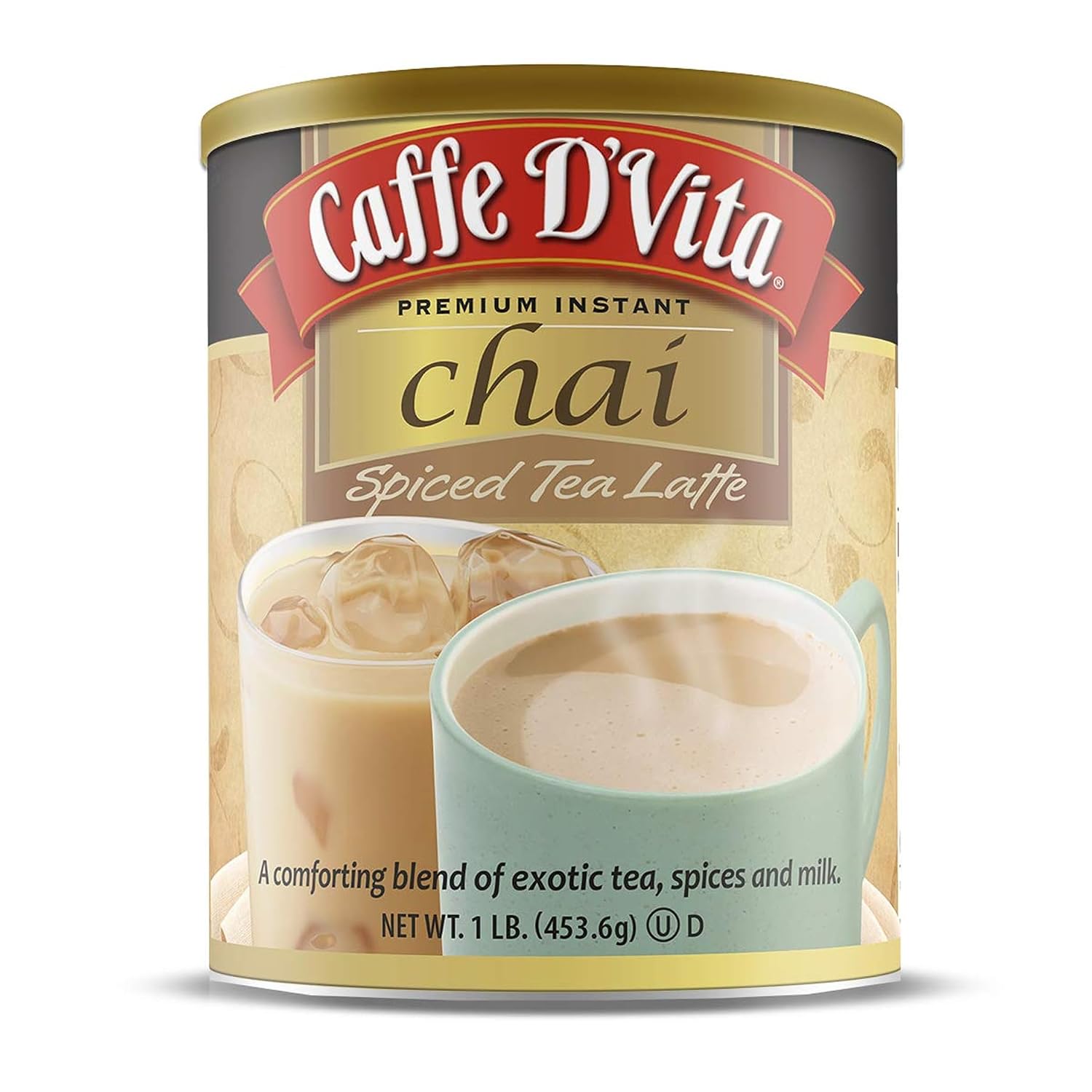 Caffe D'Vita Spiced Chai Latte Mix - Chai Tea Latte Powder Mix - 1 Lb Can | Gluten Free, Spiced Tea Powder, No Cholester