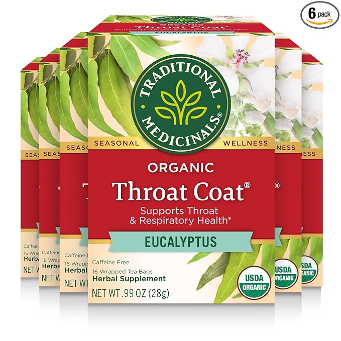 Traditional Medicinals Tea, Organic Throat Coat Eucalyptus, 96 Tea Bags (6 Pack)