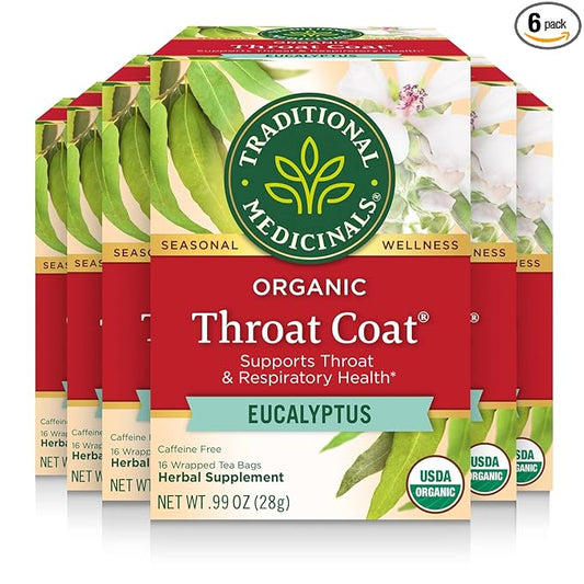 Traditional Medicinals Tea, Organic Throat Coat Eucalyptus, 96 Tea Bags (6 Pack)