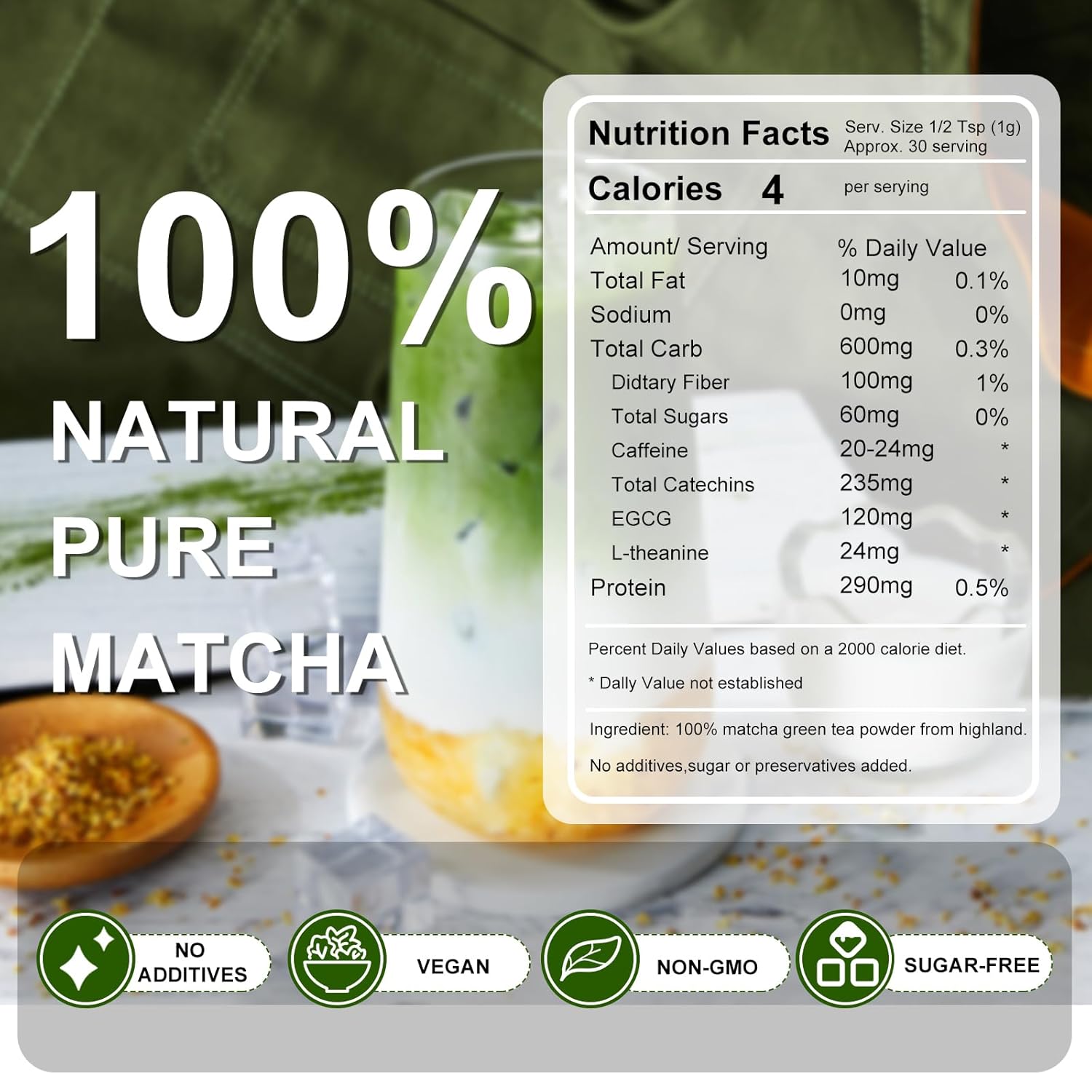 Letstay Matcha, Matcha Powder Ceremonial Grade Highland Matcha Tea Organic Matcha Green Tea - Premium 1st Harvest - Zero Sugar, Halal Certified & SGS Certified & FSSC 22000, 30g (1.06oz) Tin
