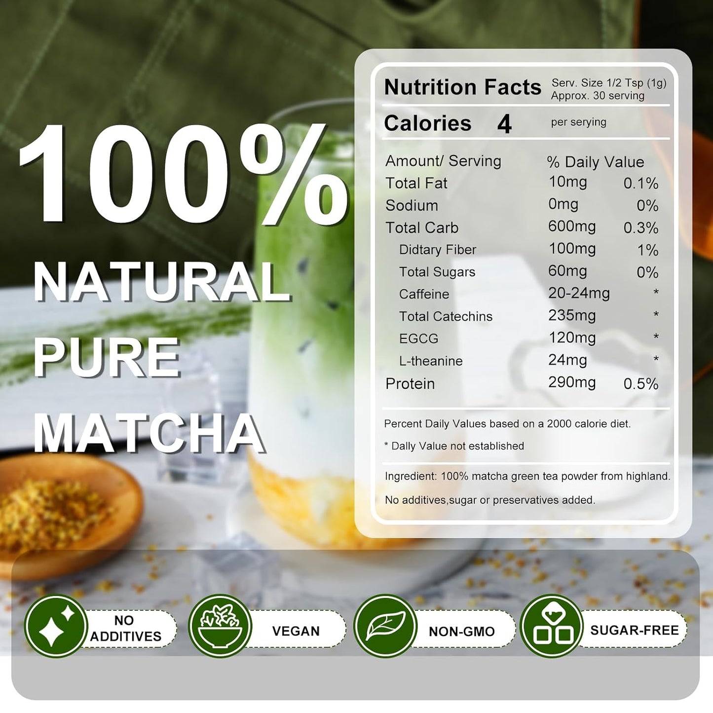 Letstay Ceremonial Grade Matcha Powder – Organic High-Altitude Green Tea, 100% Pure, No Additives, No Sugar, No Radiation – Perfect for Tea, Lattes, and Cakes – 1.06oz Tin