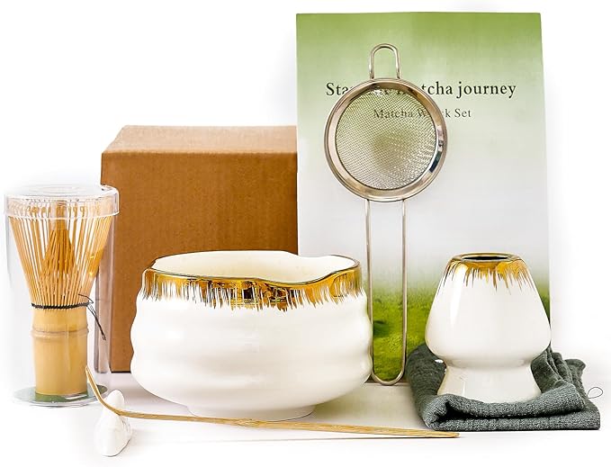 Matcha Whisk Set: Includes Bamboo Whisk, Matcha Bowl, Cute Stand, Bamboo Scoop, Scoop Rest