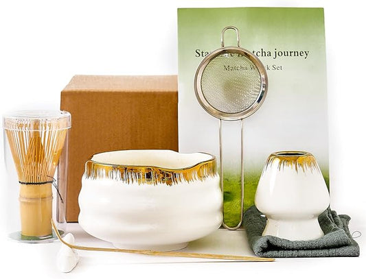 Matcha Whisk Set: Includes Bamboo Whisk, Matcha Bowl, Cute Stand, Bamboo Scoop, Scoop Rest