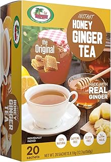Ginger Tea with Honey – Original Flavor – Instant Herbal Ginger Drink – 20 Sachets – Tropique
