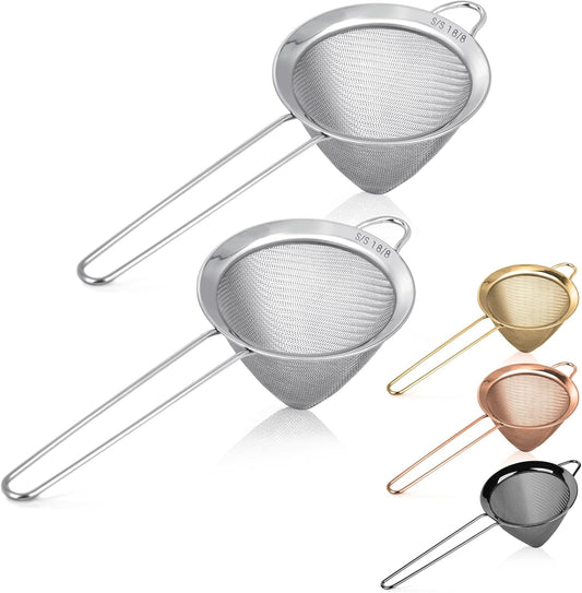 2 Pack Stainless Steel 18/8 Small Food Strainer, Fine Mesh Sieve with Long Handle, Cocktail Strainer For Cocktails, Tea Herbs, Coffee &amp; Drinks, Rust Proof &amp; Great as Tea Strainer, 3.5inch