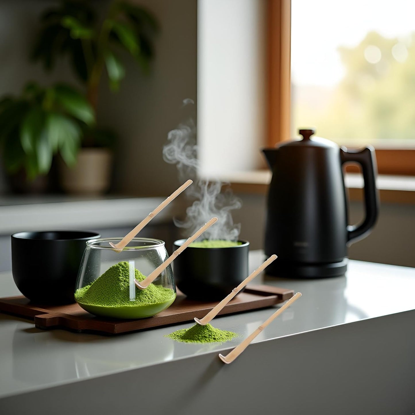 4Pcs Matcha Scoop Bamboo, Bamboo Matcha Scoop Japanese Chashaku Hooked Green Tea Spoon Tea Ceremony Utensils for Tea Lover, Tea Scoops, Coffee, Tea and Espresso 18cm