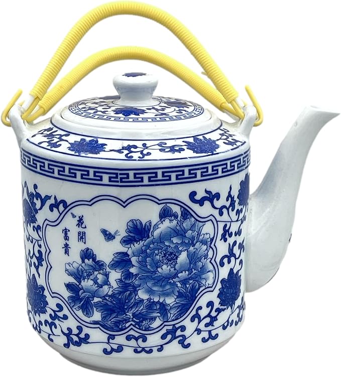Large Teapot Blue and White Tea Pot Porcelain 66 OZ Floral (flower)