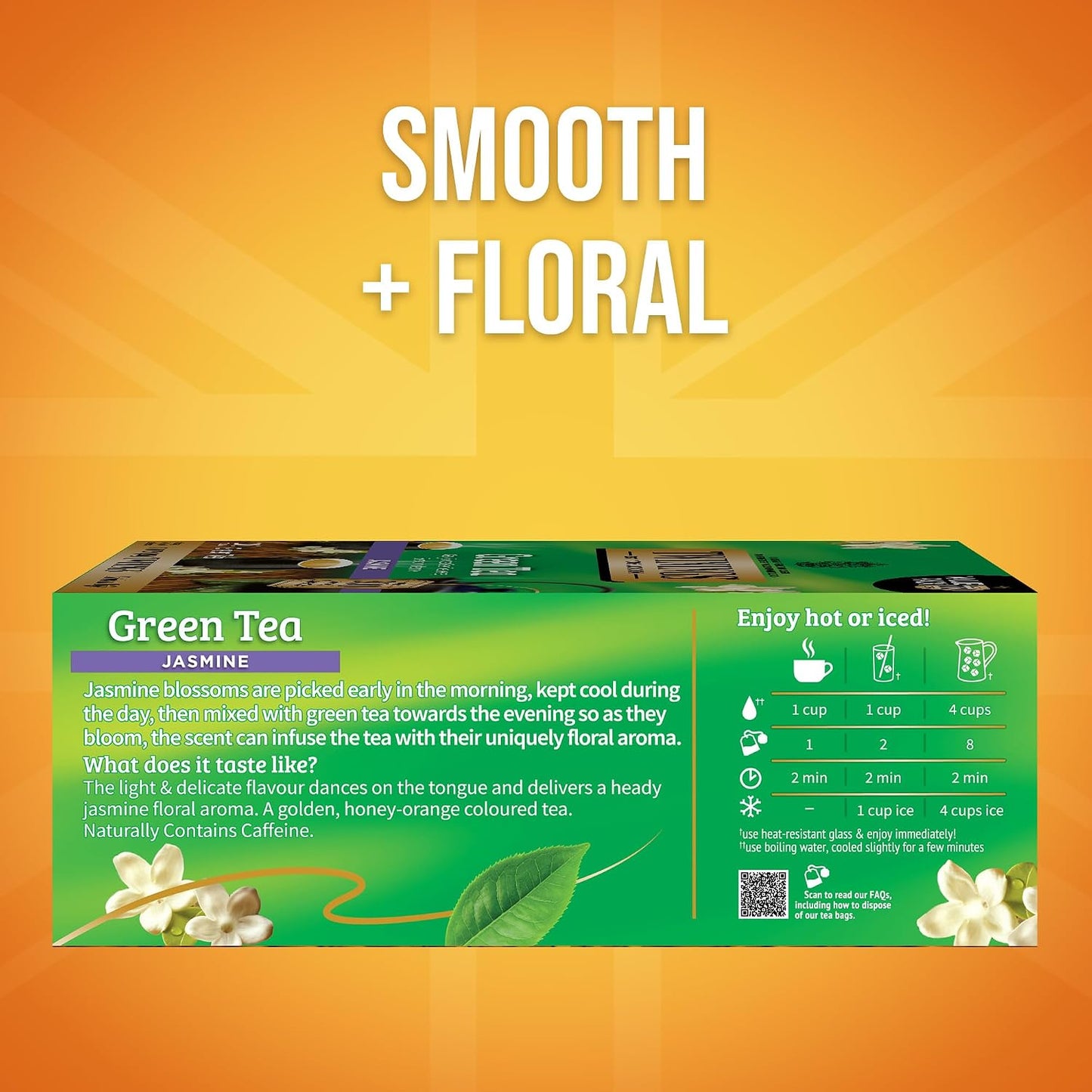 Twinings Green Tea with Jasmine, Caffeinated, Tea Bags, 100 CT Box (1 Pack) | Floral Scented with Jasmine Blossoms, Naturally Caffeinated, 100 Foil Lined Individually Wrapped Bags, Enjoy Hot or Iced