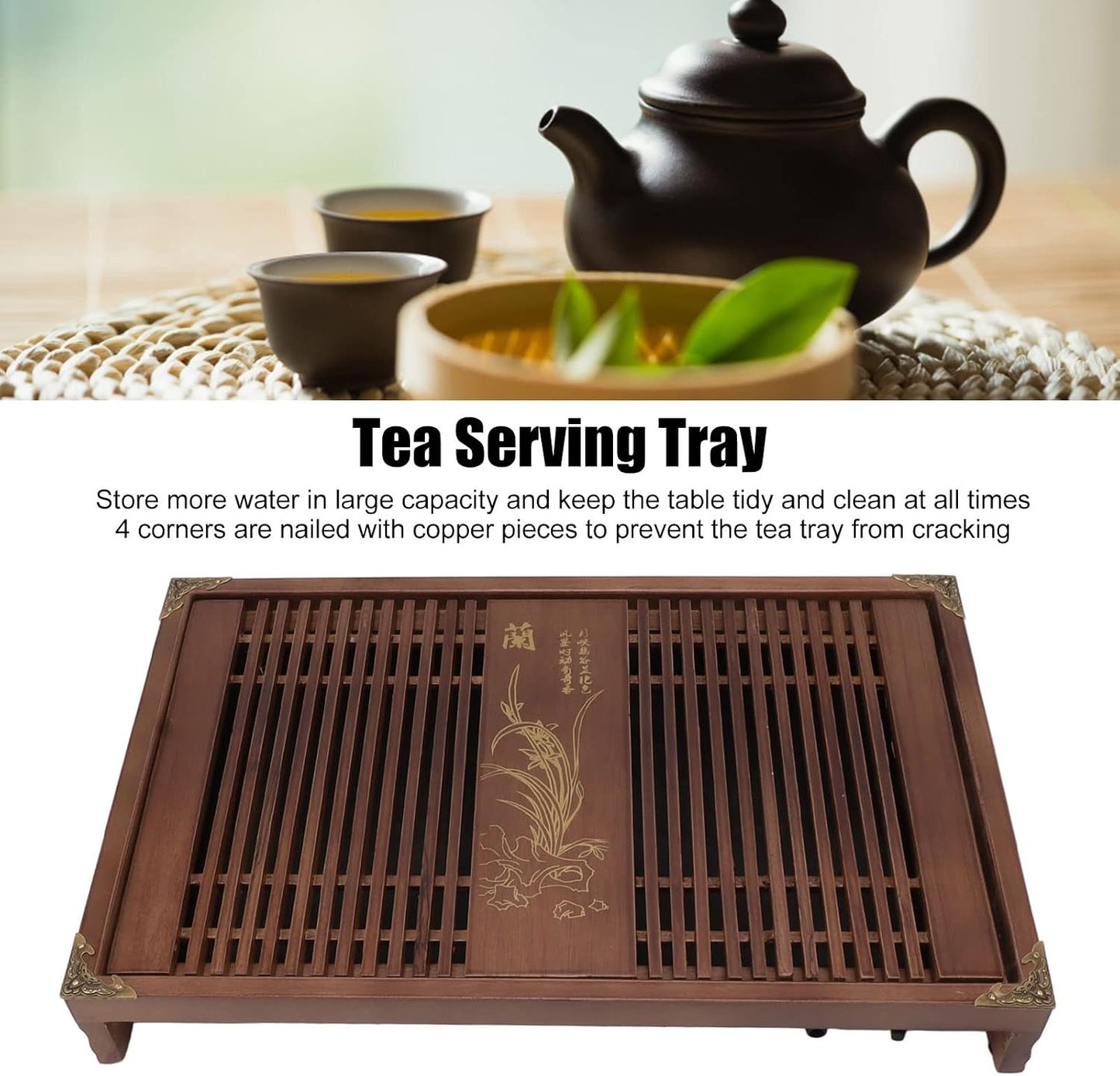 Kungfu Tea Tray Chinese Gongfu Tea Tray Drainage Water Storage Wood Tea Table with Drain Pipe (Light )