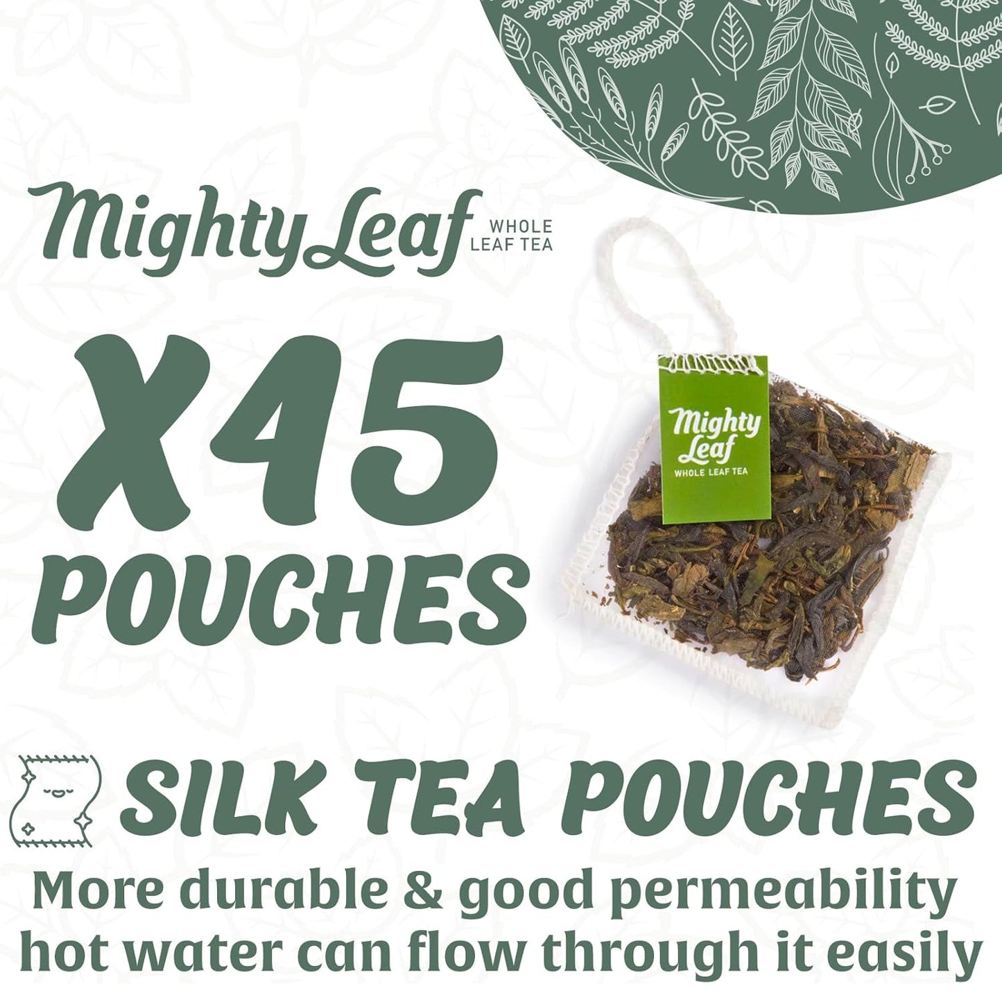Mighty Leaf Organic Green Dragon Tea – 45 Count (15 Pouches per Box, Pack of 3) – Premium Whole Leaf Green Tea with Smooth, Fresh Flavor – Antioxidant-Rich Hot or Iced Brewing