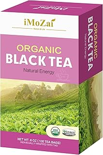 Imozai Organic Black Tea Bags 100 Count Individually Wrapped