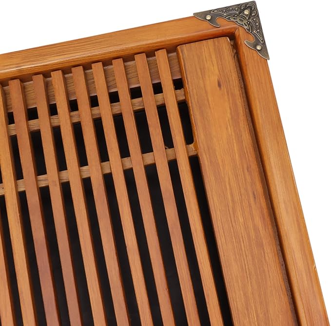 Kungfu Tea Tray Chinese Gongfu Tea Tray Drainage Water Storage Wood Tea Table with Drain Pipe (Yellow Orchid)