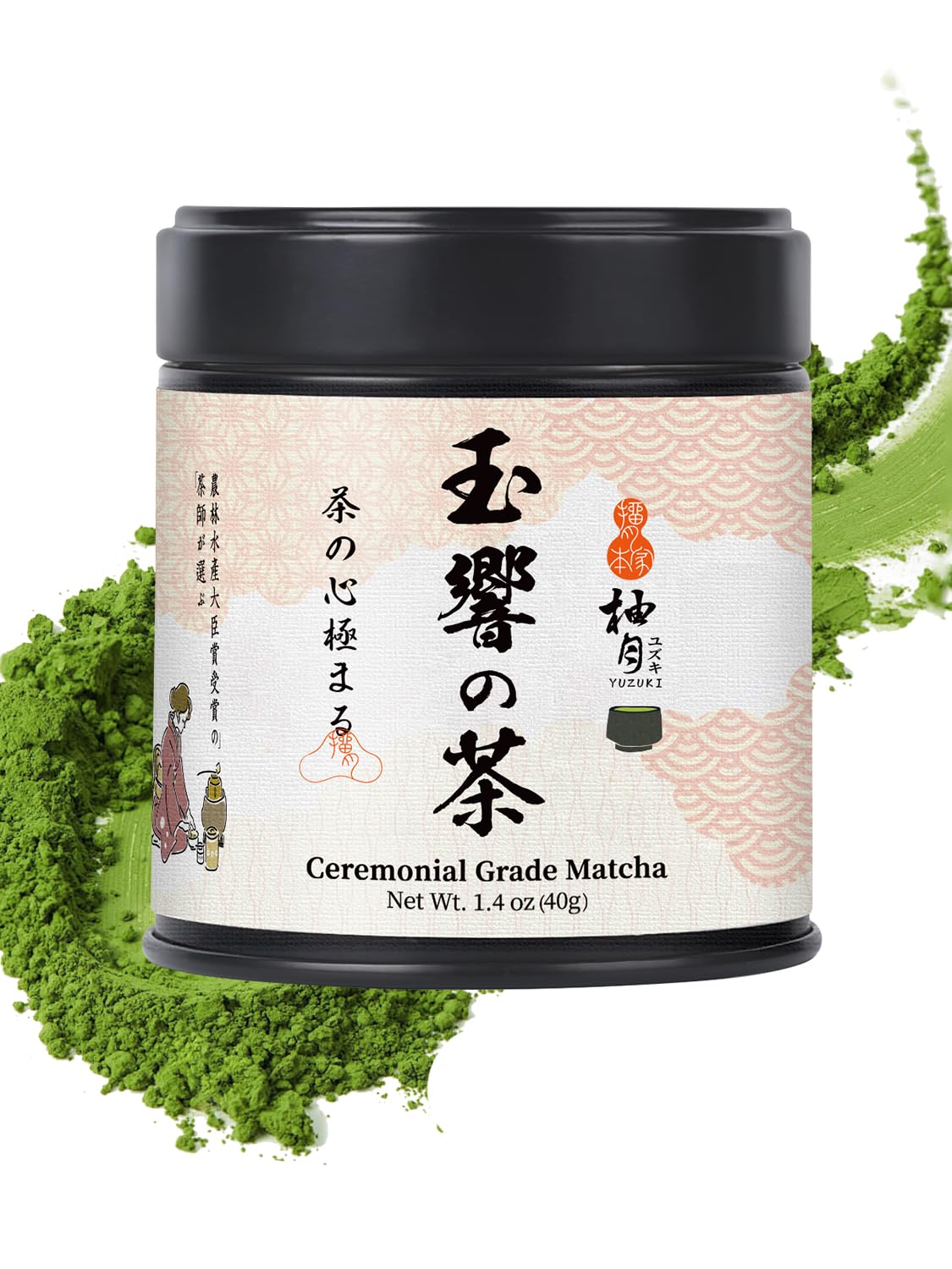 YUZUKI Matcha Powder 40g - Japanese Ceremonial Grade Matcha Green Tea Powder - First Harvest - Product of Japan, Uji Kyoto - Zero Sugar - USDA and JAS Certified (1.4 oz）