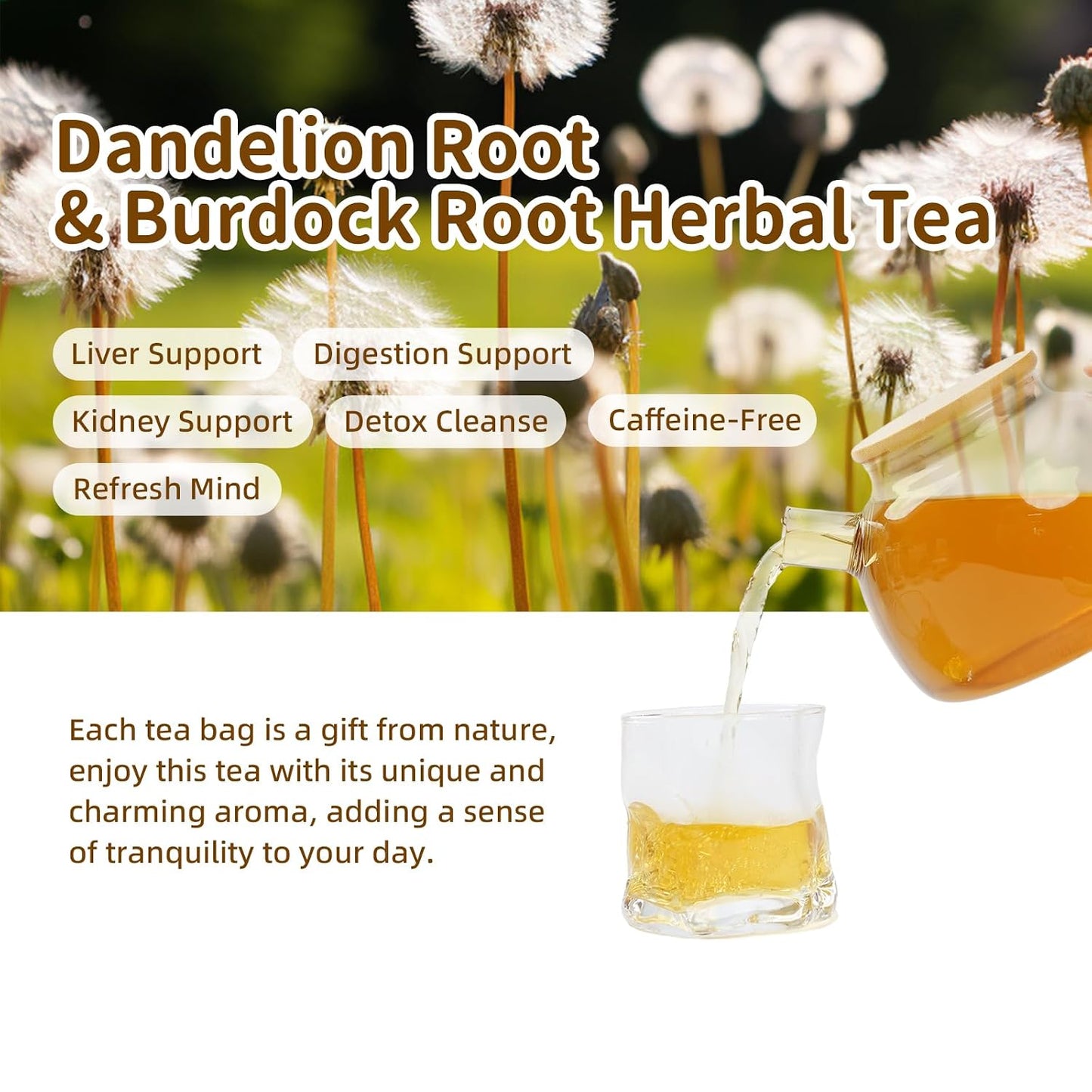 HANFANGLING Roasted Dandelion Burdock Root Herbal Tea-Detoxifying,Supports Gentle Liver/Kidney/Intestinal Caffeine-Free Coffee Alternative Detoxification,20 Count,(5.64oz 160g)