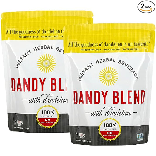 Two 100 Cup Bags of Dandy Blend Instant Herbal Beverage with Dandelion, Two 7.05 oz. Bags