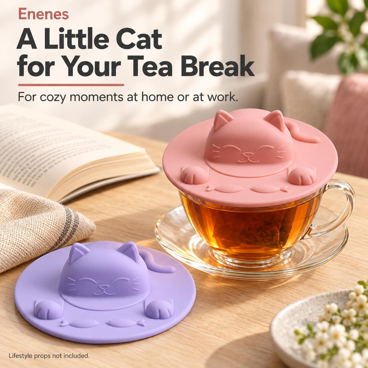 Enenes Tea Bag Holder and Squeezer 4 Pack, 4 Inch Cat Silicone Cup Cover