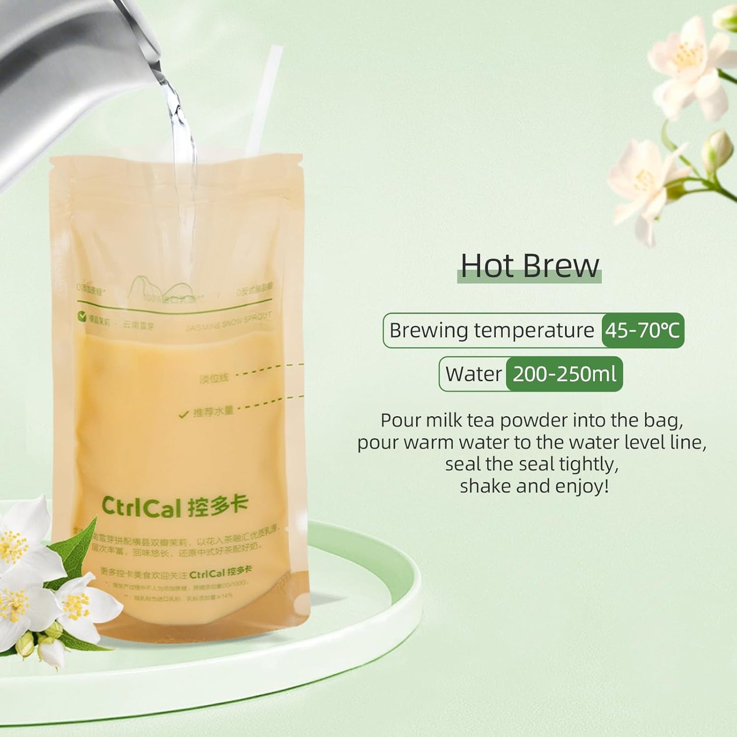 BESTORE Jasmine Sprou Milk Tea 0 Sucrose Brewing Tea Drink Hot or Cold Instant Milk Tea Mix On-the-go Packet (7 Packets, 5.43oz)