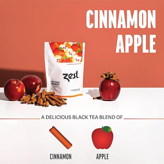 Zest 150mg High Caffeine Energy Loose Leaf Blend - Cinnamon Apple Black Tea - 4 Oz - All Natural Strong Flavored Healthy Coffee Alternative Highly Caffeinated Substitute - Perfect for Keto Diet