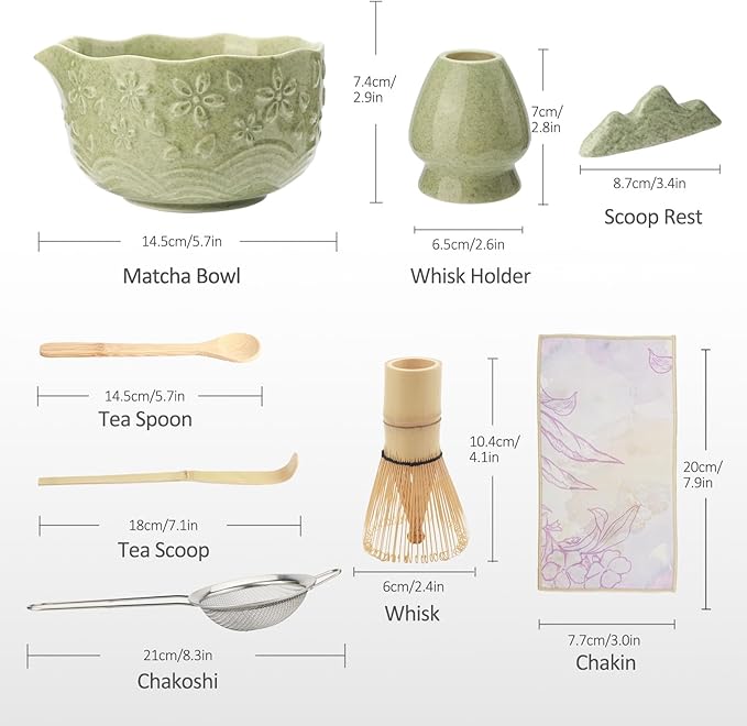 Matcha Whisk Set, 8 Pcs Matcha Kit with Ceramic Japanese Matcha Bowl & Accessories Kit for Traditional Tea Ceremony