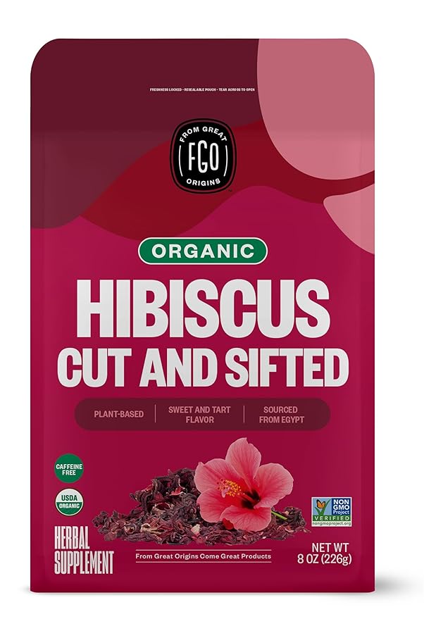 FGO Organic Hibiscus Flowers – Cut & Sifted Loose Tea, 8 oz Resealable Bag