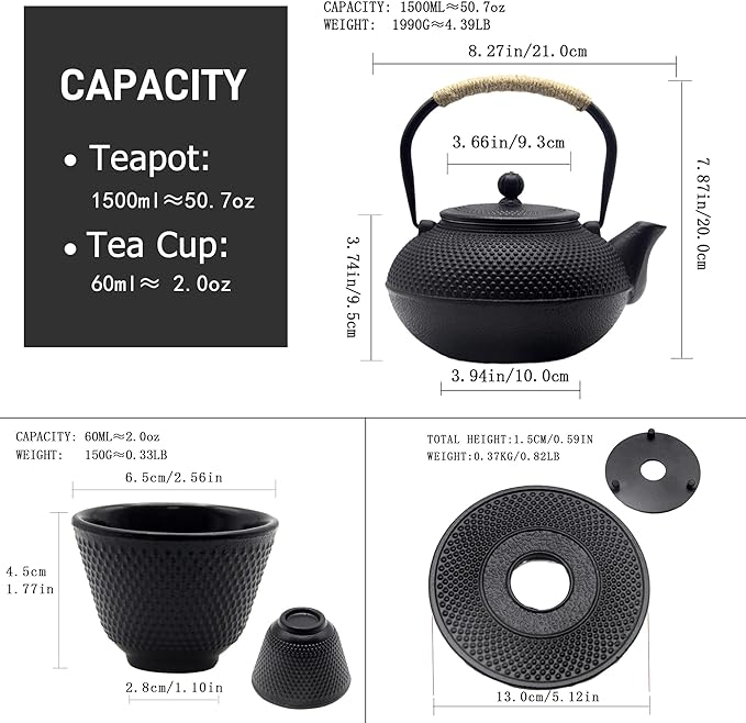 Big Cast Iron Teapot, Japanese Tetsubin Tea Kettle for Stovetop Safe, Cast Iron Teapot with Stainless Steel Infuser for Loose Tea and a Fully