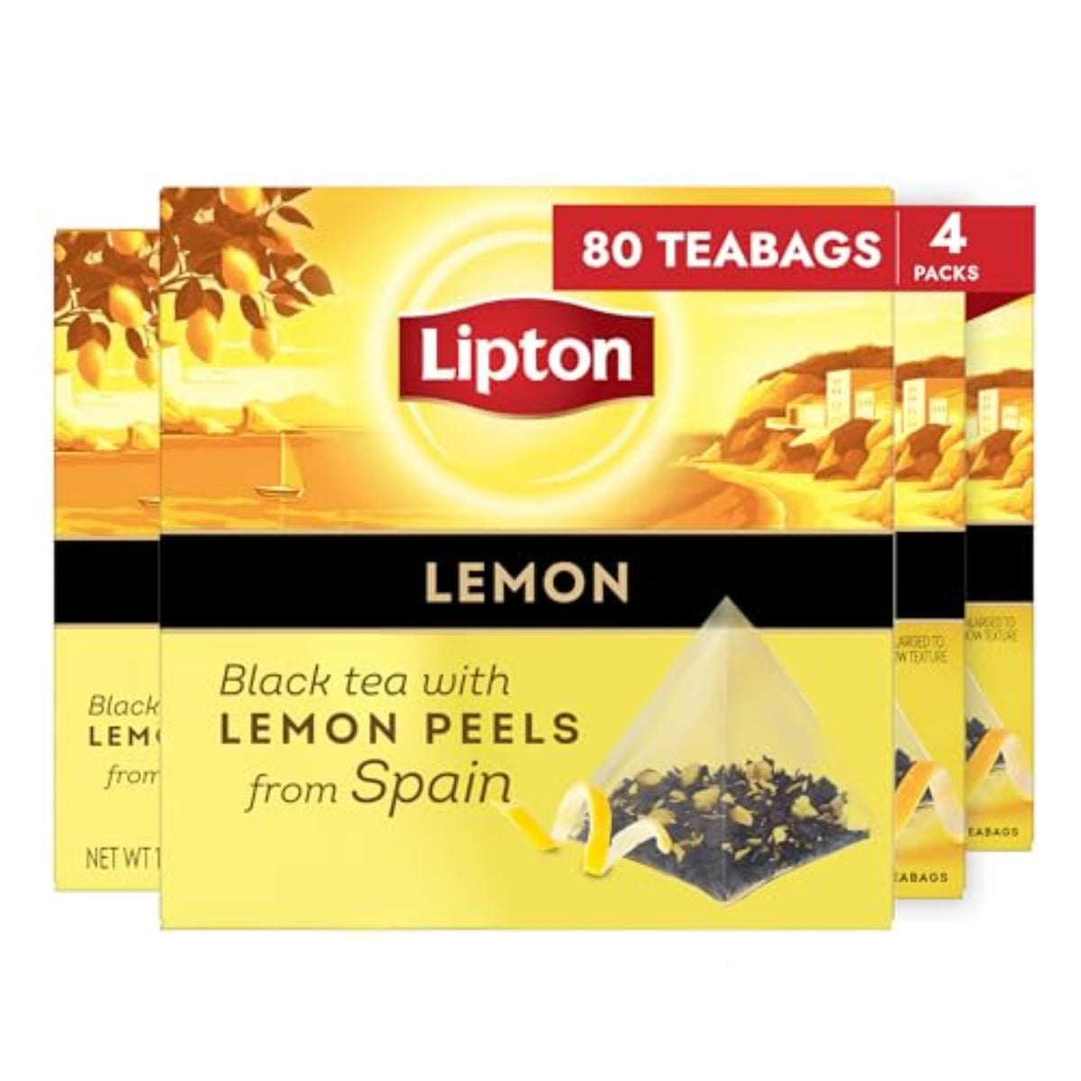 Lipton Lemon Black Tea Pyramid Bags, 80 Total Tea Bags (20 Count 4-Pack)