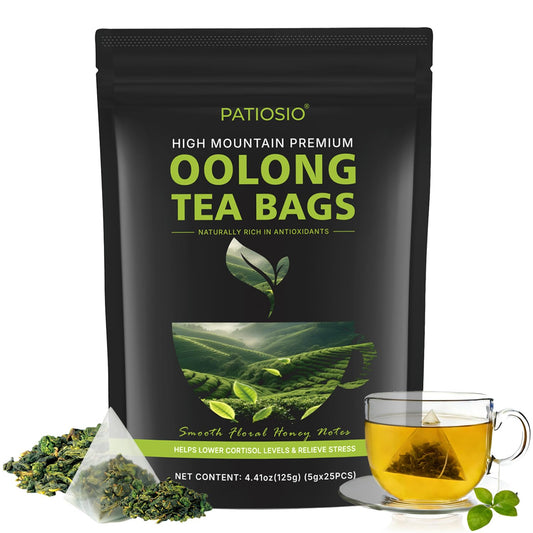 Oolong Tea Bags – Yunnan High-Mountain Oolong Whole Leaf Tea Bags, 25 Bags (5g Each) – Premium Loose Leaf Oolong Tea - Helps Lower Cortisol Levels & Relieve Stress –Smooth Aroma, Non-GMO