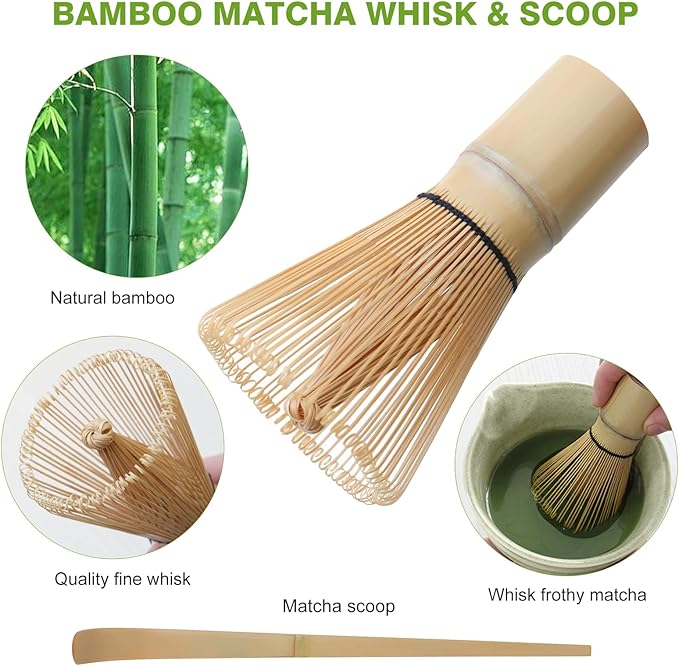 Matcha Whisk Set - Premium Complete Ceremonial Grade Matcha Set with Bamboo Whisk, Matcha Bowl with Spout, Scoop, Sifter & Holder