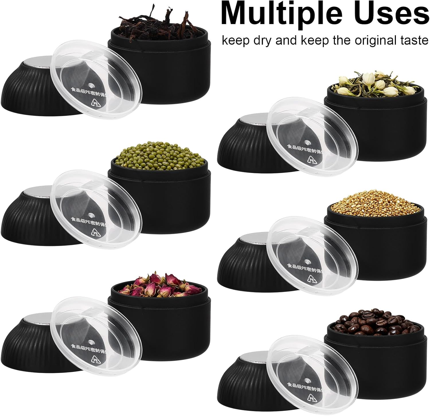 20 Pcs Mini Tea Tin Canister with Airtight Double Lids 2.5 oz Bulk Small Round Metal Tinplate Tea Tin Can Tiny Kitchen Containers for Loose Teas Spices Coffee Herb Sugar Candy (Black)