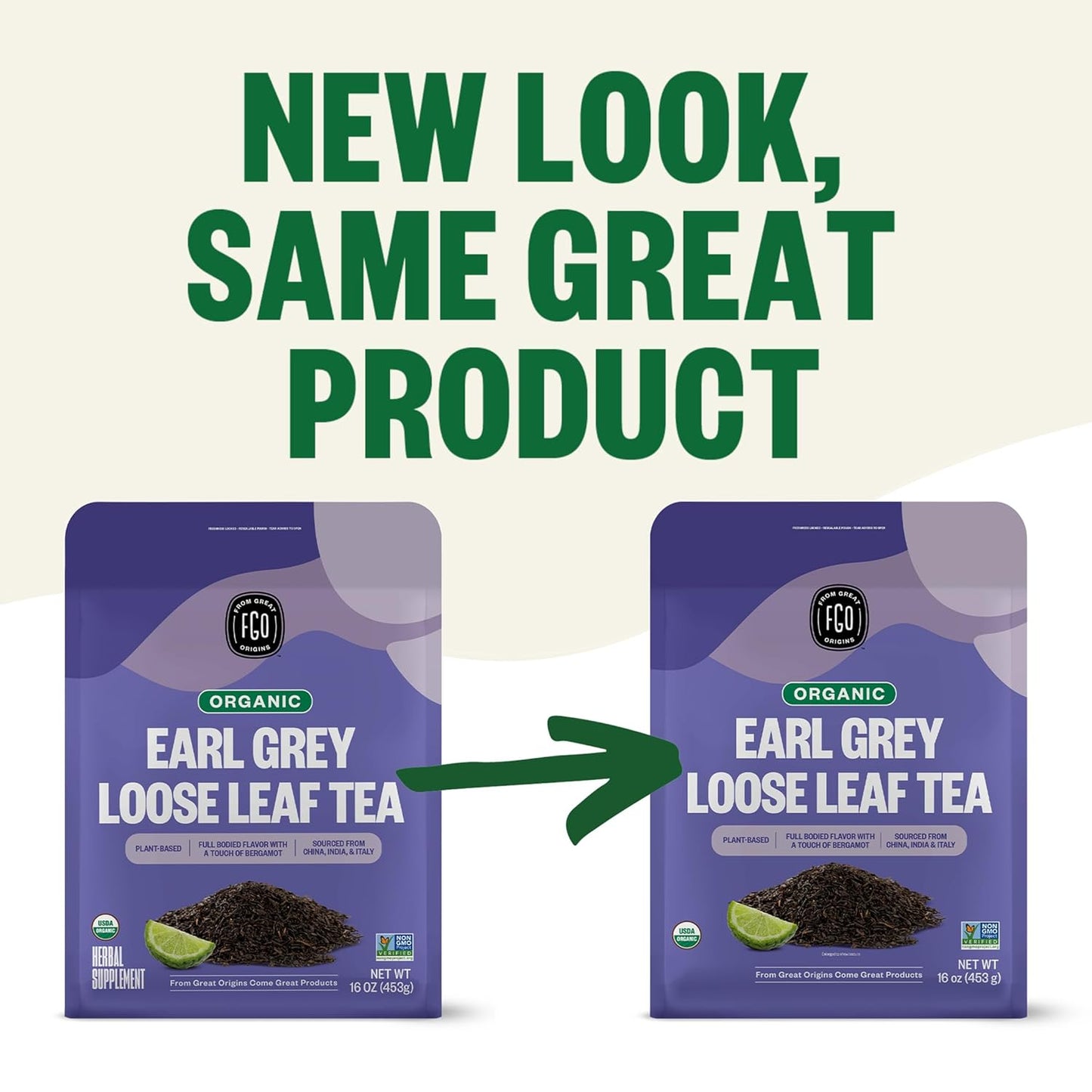 FGO Organic Earl Grey Black Tea, 16 Ounce Loose Leaf Bulk Resealable Bag, 16oz, Packaging May Vary (Pack of 1)