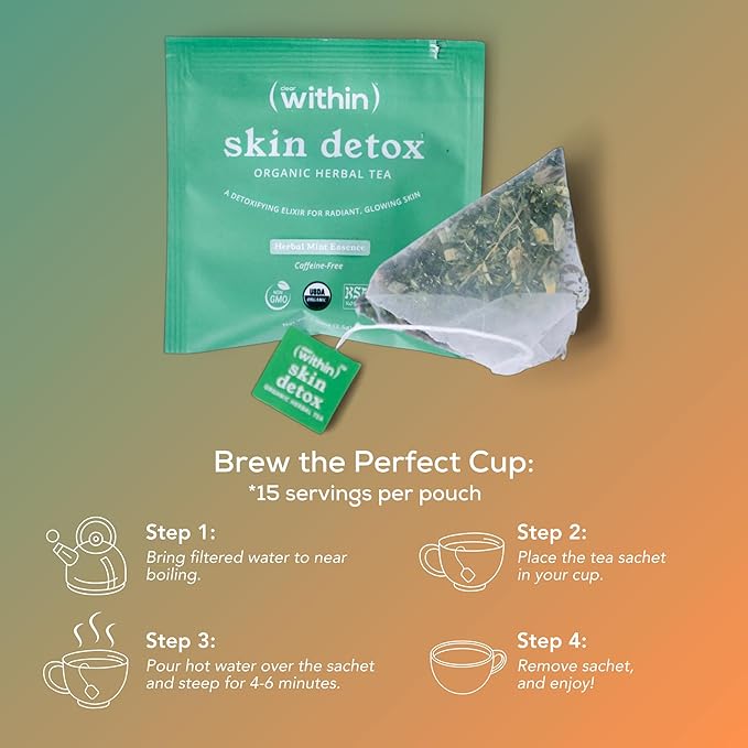 Clear Within Skin Detox Tea – 6 Natural Ingredients for Glowing Skin, Supports Digestion & Gut Health, Promotes Relaxation, Detoxifies Naturally