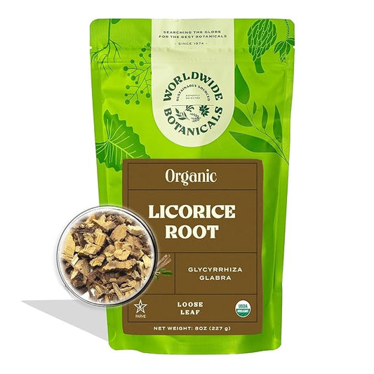 Worldwide Botanicals Organic Licorice Root – 8 oz – 100% Glycyrrhiza glabra –Palo Dulce, Regaliz – Cut & Sift, Naturally Sweet and Soothing, Harmonizing Tea – 8 ounces