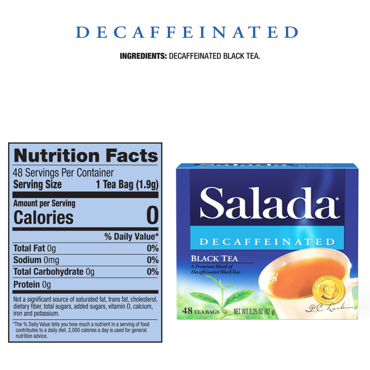 Salada Decaffeinated Black Tea Blended Strong Black Tea with 48 Tea Bags Per Box (Pack of 2) Contains Caffeine Brew Hot