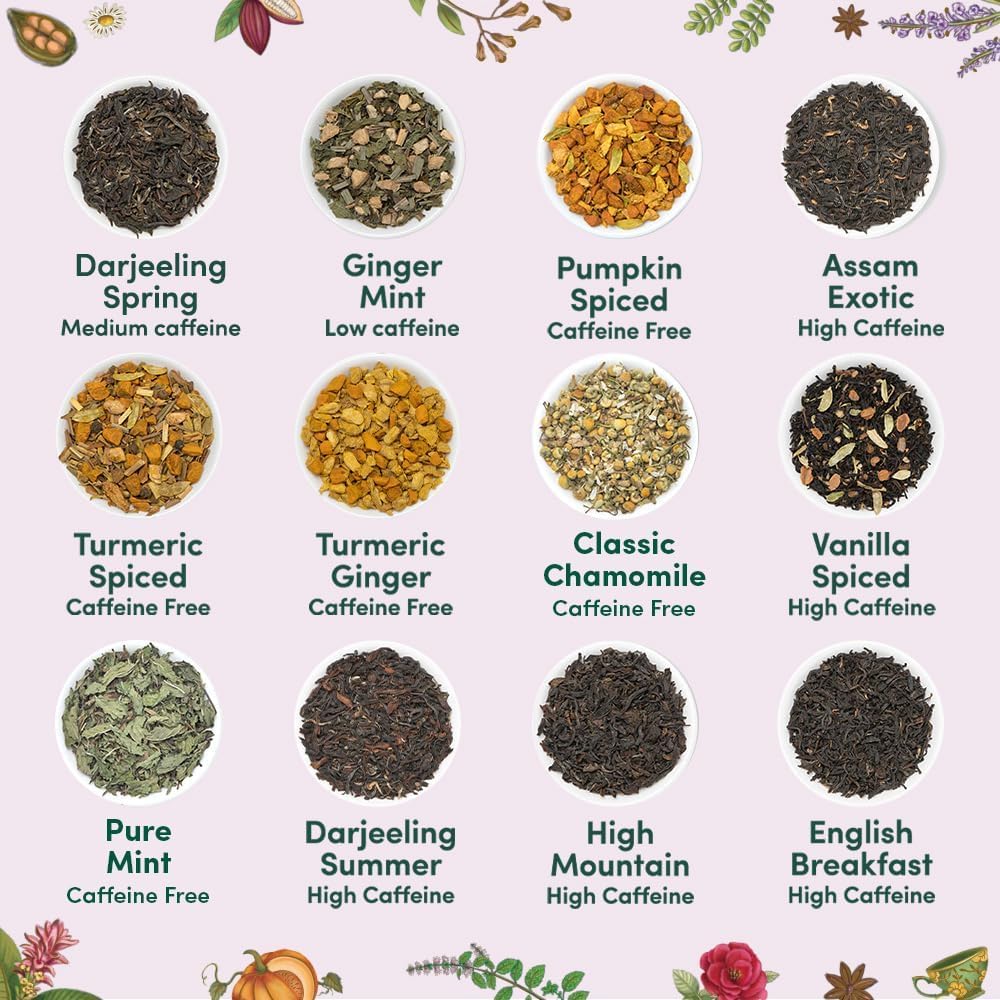 VAHDAM, Assorted Tea in Presentation Box (24 Variants, 24 Pyramid Tea Bags) Long Leaf Pyramid Variety Pack | Premium Tea Gifts | Gifts for Women & Men