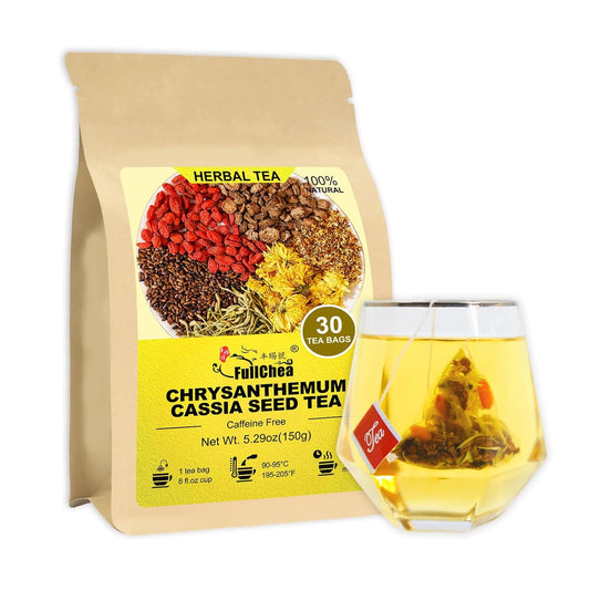 FullChea - Chrysanthemum Cassia Seed Tea, 30 Count, Herbal Blend Tea | Herbal blend with burdock root, goji berries, osmanthus and honeysuckle for a balanced daily tea routine