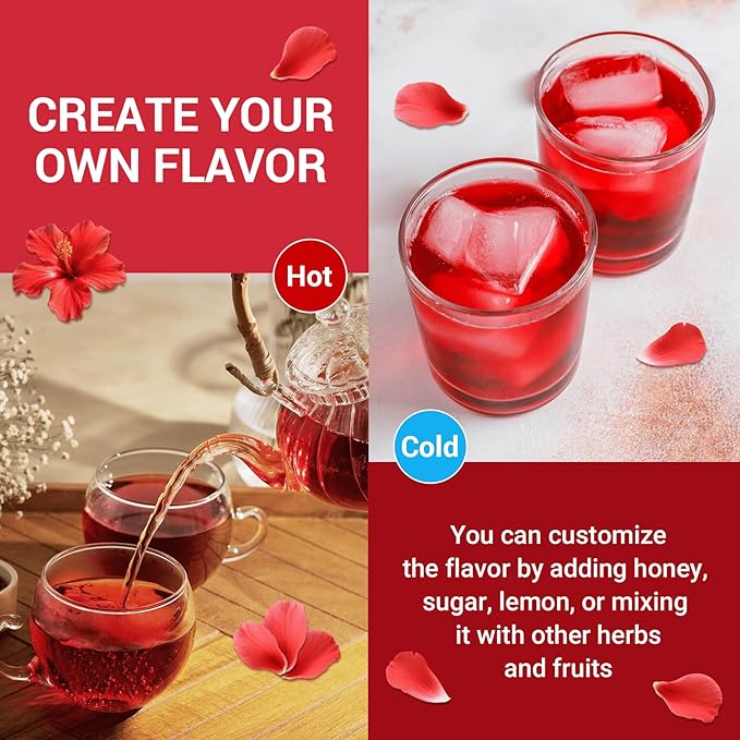 Hibiscus Tea Bags, Hibiscus Flower Herbal Tea - Rich in Vitamin C, Caffeine Free,Sugar Free, 100 Teabags