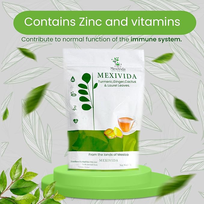 MexiVida Herbal Tea, Supports Blood Pressure & Sugar Balance, All Natural Ginger Turmeric Tea, Nutrient-Rich Herbal Tea, Caffeine-Free Wellness Tea