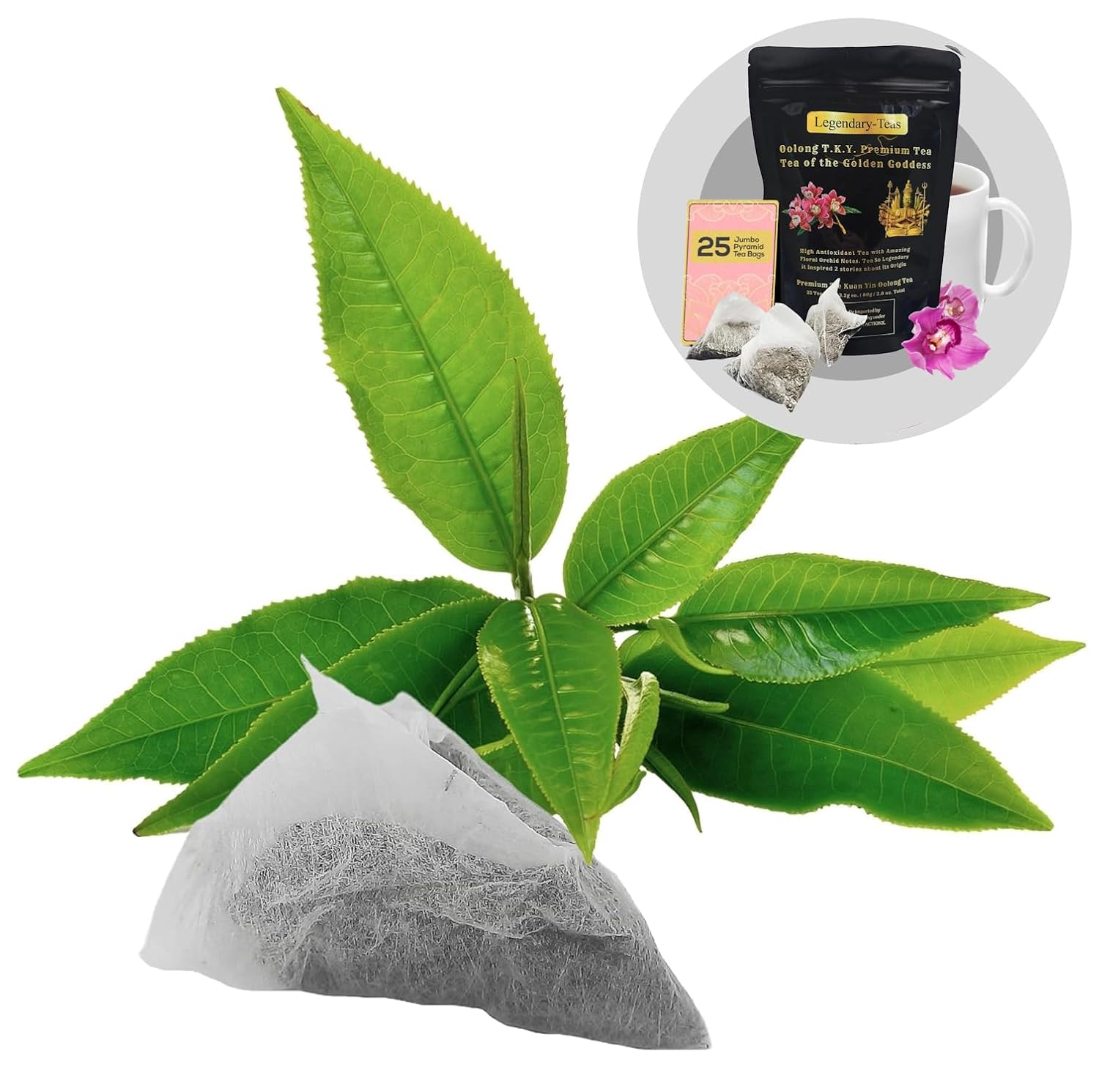 Legendary-Teas Oolong T.K Y. Pyramid Tea Bags 25 Pack Sealed in Foil Pouches (Oolong T.K.Y. Tea, 25 Pack Pouch)