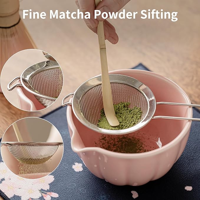 Matcha Whisk Set of 8 - Htrcxb Ceramic Matcha Set, Include Matcha Bowl, Matcha Whisk and Holder, Bamboo Scoop, Measuring Spoon, Scoop Rest