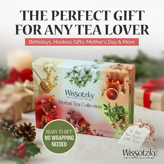 Wissotzky Herbal Tea Variety Pack Sampler (42 Tea Bags) in a Premium Reusable Gift Box | Caffeine-Free | 6 Exciting Flavors | Individually Wrapped Tea Bags | Ideal Present for Thanksgiving, Holiday & Corporate Gifting | Magnetic Closure Box | Kosher