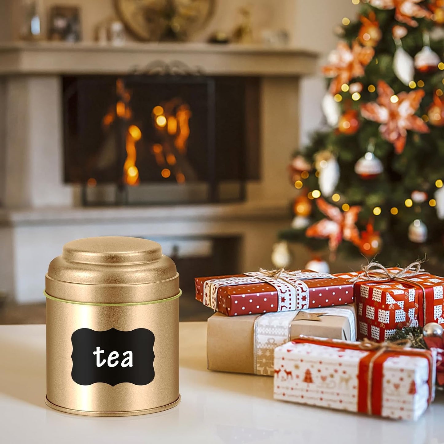 TRISCO 6PCS Tea Tin with Airtight Double Lids for Loose Leaf Tea Storage | 8 Fl Oz Capacity,Kitchen Small Tin Can Tea Canisters,for Loose Tea Coffee Sugar Candy Spices,Holiday Gift,Gold