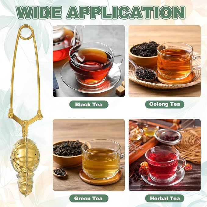 uxcell 2 Pcs Tea Infuser, Stainless Steel Loose Leaf Tea Infuser Filter for Cup and Teapot, Long Handle Tea Steeper Strainers for Tearoom Office Home, Pineapple shaped, Gold