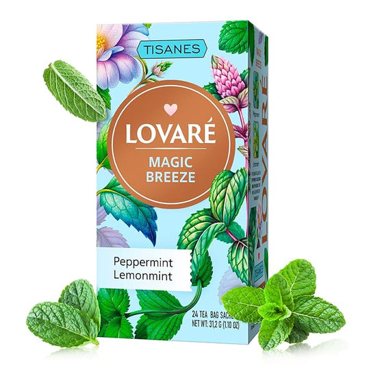LOVARE Magic Breeze Herbal Tea – Refreshing Blend with Mint Leaves, Peppermint, lemonmint – Caffeine-Free, Light & Aromatic – 24 Tea Bags (1.3g Each) MAGIC BREEZE