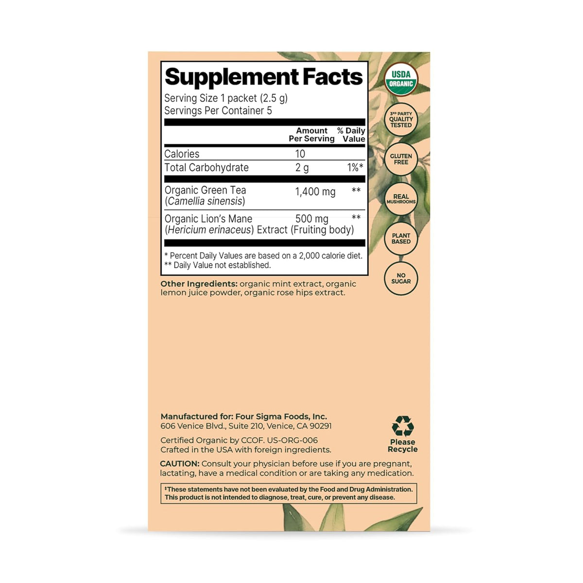 Four Sigmatic Focus Organic Green Tea Single Serve 5ct